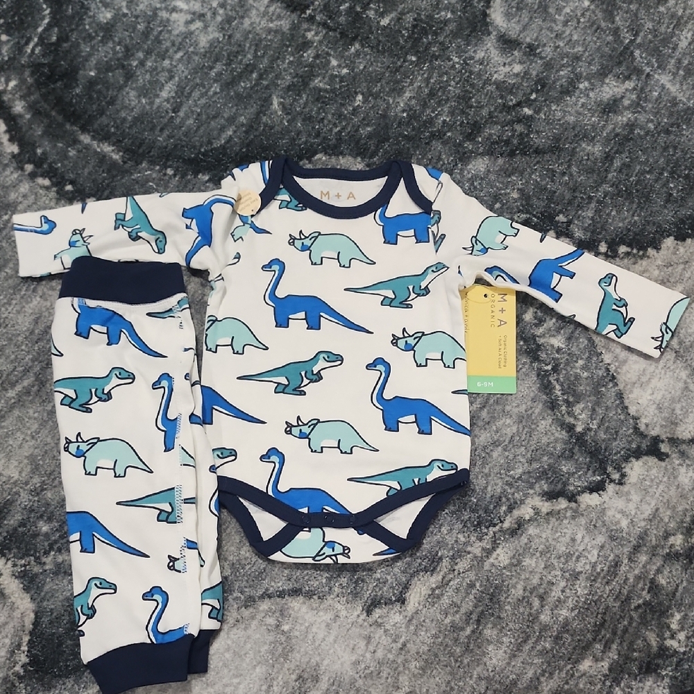 M + A Organic Dinosaur Print Baby Onesie and Pants Set